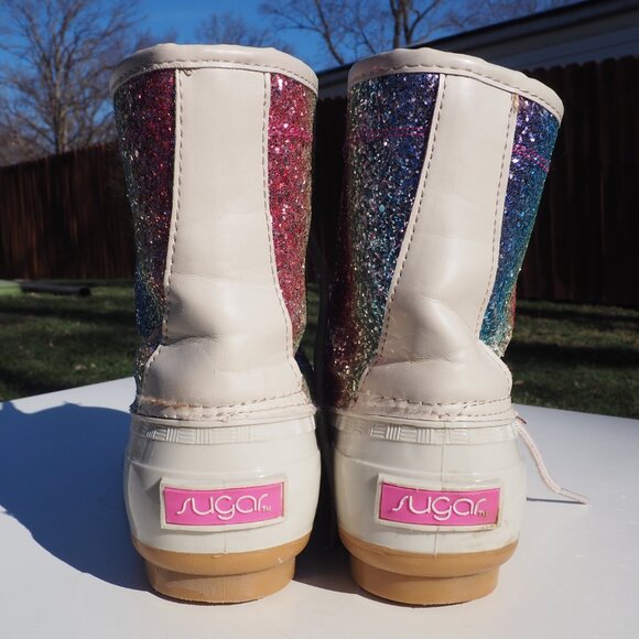 Sugar Women's Rainbow Sparkle Glitter Duck Boots Size 9 - Picture 6 of 10